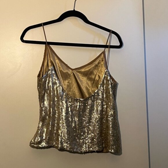 Gold Sequin Scala 100 % Silk Evening Top with Side Zipper, Size XL - Picture 2 of 8